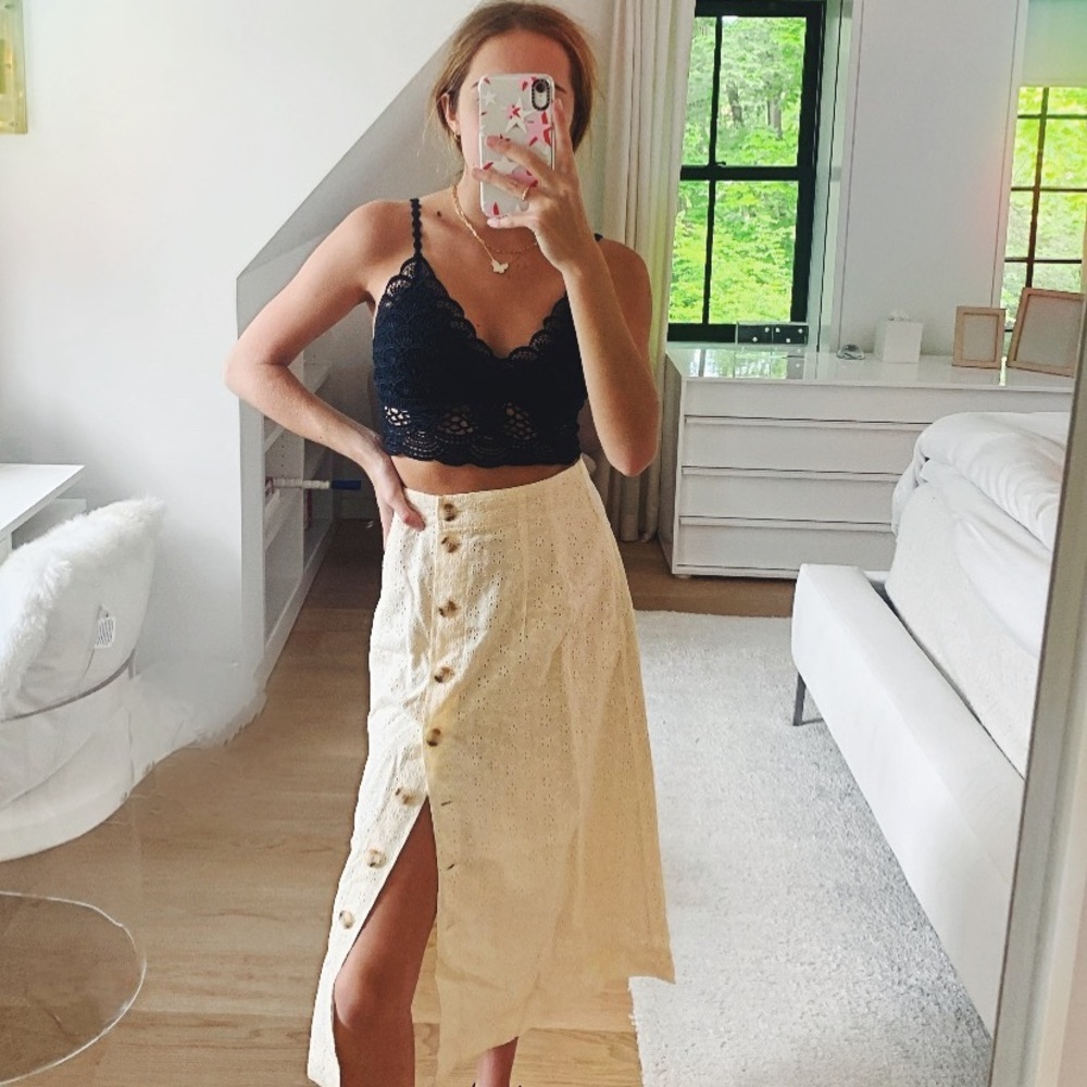 Madewell Eyelet Patio Button-Front Midi Skirt